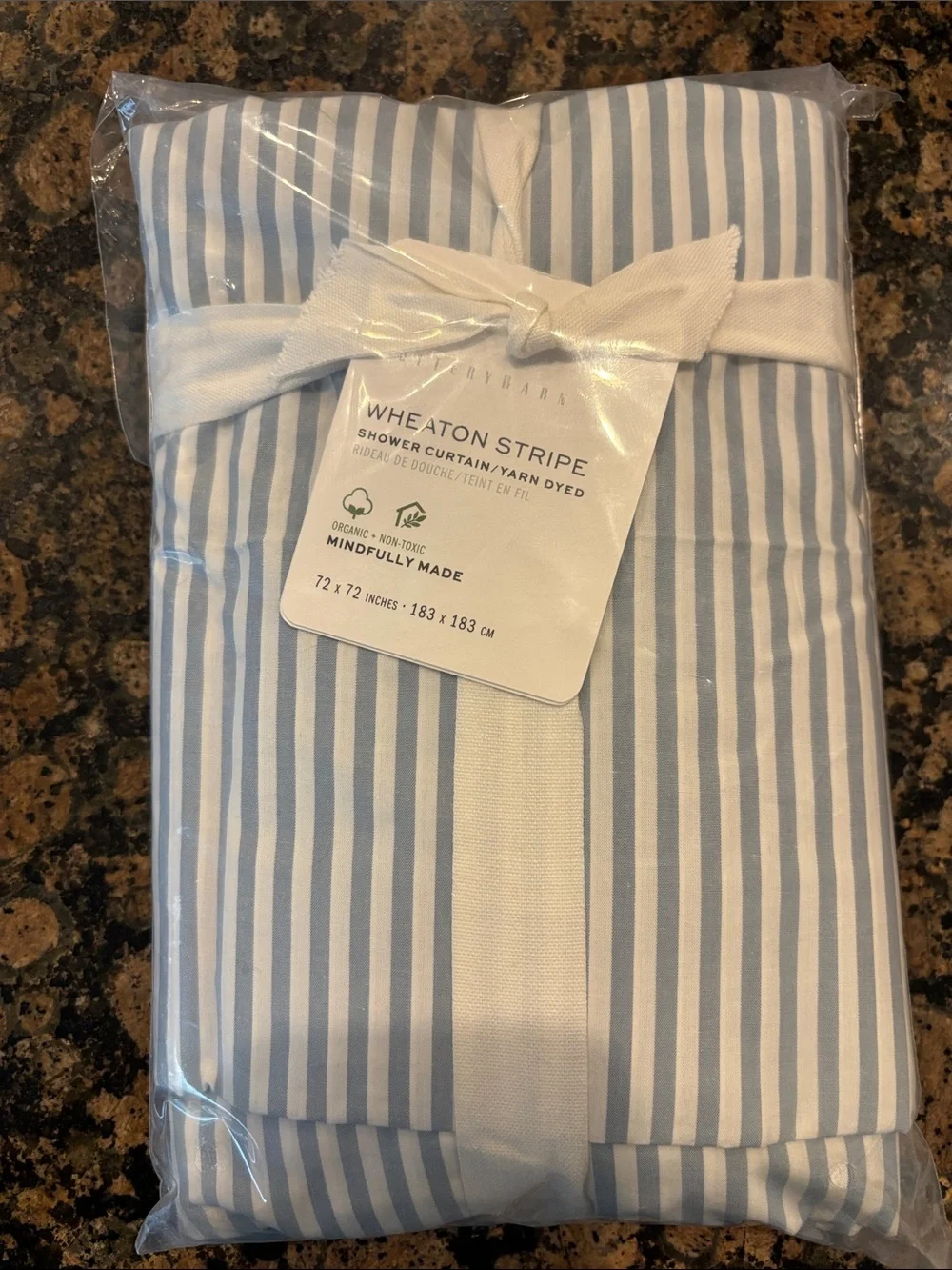 NWT Pottery Barn Wheaton Stripe Shower Curtain - Light Blue and White